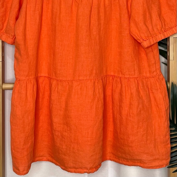 Zara Orange Linen Smock Top Blouse M - Picture 7 of 9